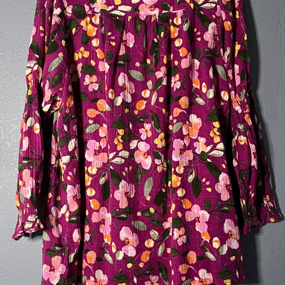 The Pioneer Woman Floral Square Neck Peasant Top Womens 1X Smocking Sleeves Boho - Picture 6 of 7